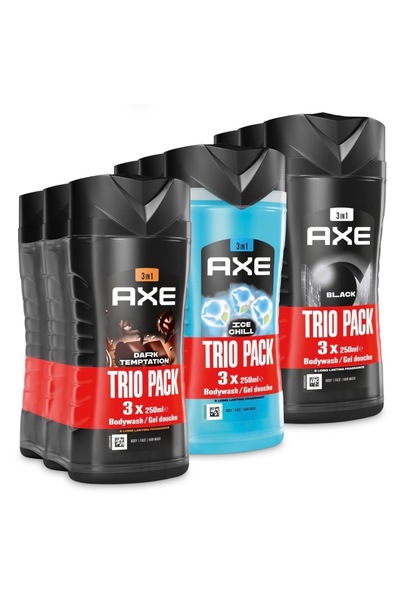 Axe Dark Temptation 3 in 1 Set, 3 x 250 ml – Shower gel, shampoo and body gel