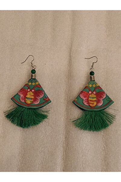 Butik Tülin أقراط مصنوعة يدويًا من القماش الأصيل متعددة الألوان مطرزة على شكل...