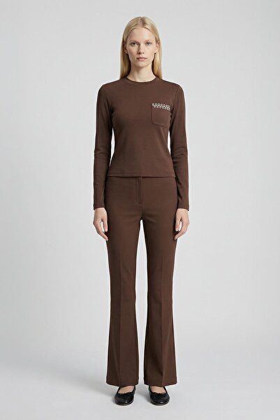 Rays 8344A Crew Neck Pocket Embroidered Badi Brown