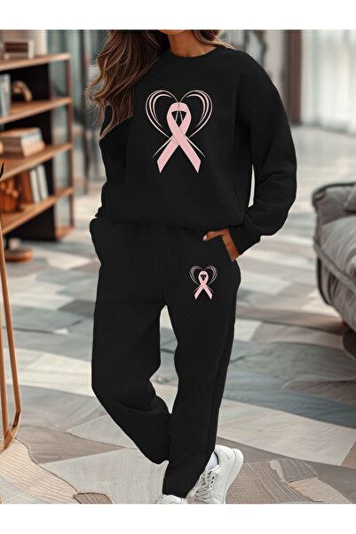 mercoledi Kurdele Printed Crew Neck Sweatshirt Jogger Bottom Tracksuit Set Ov...