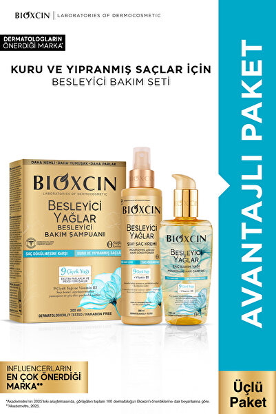 Bioxcin Besleyici Yağlar Onarıcı Şampuan 300ml + Saç Bakım Yağı 150ml + Sıvı ...