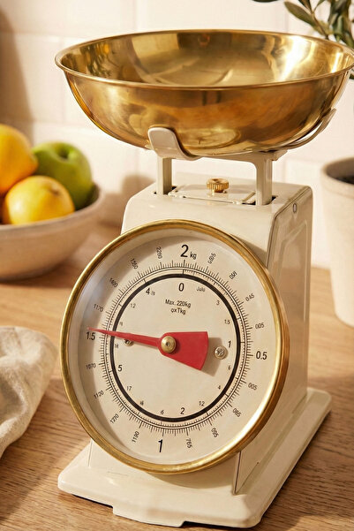 Sevinse Home 50's Style Retro Krem Gold Analog Mutfak Tartısı, Terazisi – Krem Gövde, Gold Kase