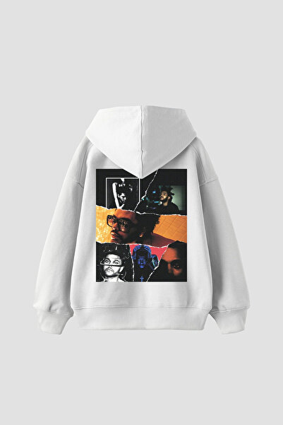 Sekizbiraltı The Weeknd Printed Oversize Unisex White Hoodie