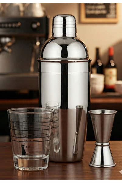Epinox 3 lü kokteyl seti,bar seti paslanmaz çelik 500 ml shaker,15/30 ml çeli...
