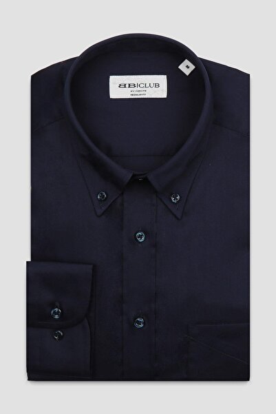 Abbate BB Club Mike Oxford Pamuk Polyester Regular Fit Lacivert Düğmeli Yaka Erkek Düz Gömlek
