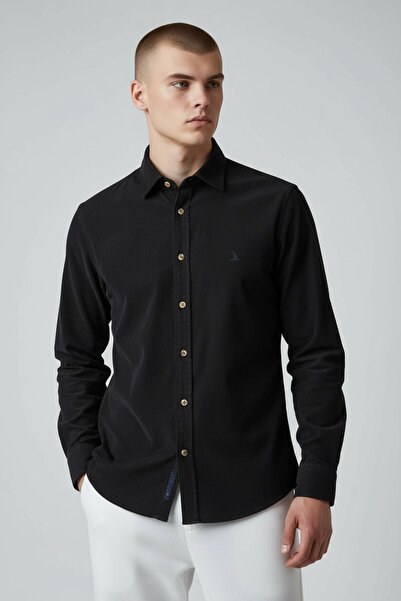 guaress KOYU LACİVERT DAR KESİM İNCE FİTİLLİ KADİFE GÖMLEK 2026