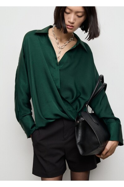 MANGO Woman Saten kruvaze gömlek