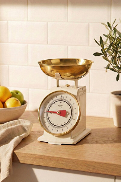 Sevinse Home 50's Style Retro Krem Gold Analog Mutfak Tartısı, Terazisi – Kre...