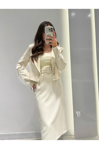 viadellabutik Taş Detay Crop Blazer Ceket