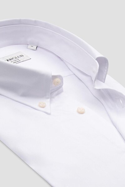Abbate BB Club Mike Oxford Pamuk Polyester Regular Fit Beyaz Düğmeli Yaka Erkek Düz Gömlek