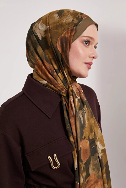 LuvenSara Patterned Silk Shawl - Mystical Khaki