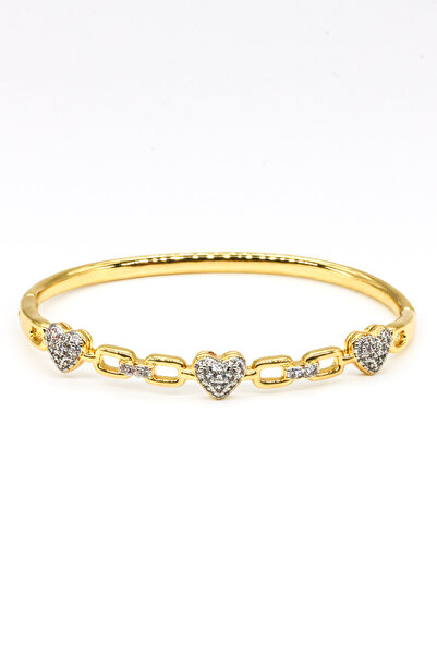 Nearsis Zircon Stone Cuff Bracelet, Three Heart Chain Model