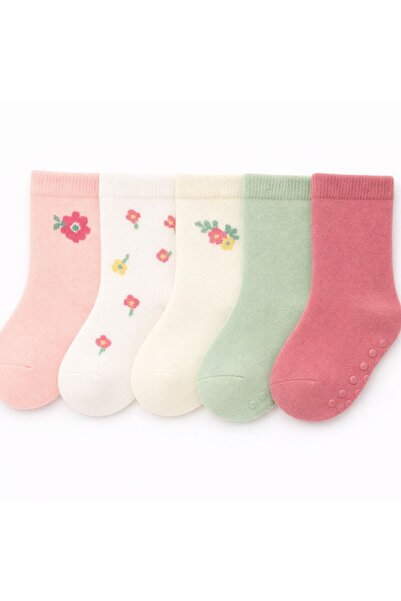 5-Pack Baby/Kids Cotton Casual Socks – Plain and Patterned Mixed Set, Non-Slip Base, Quality