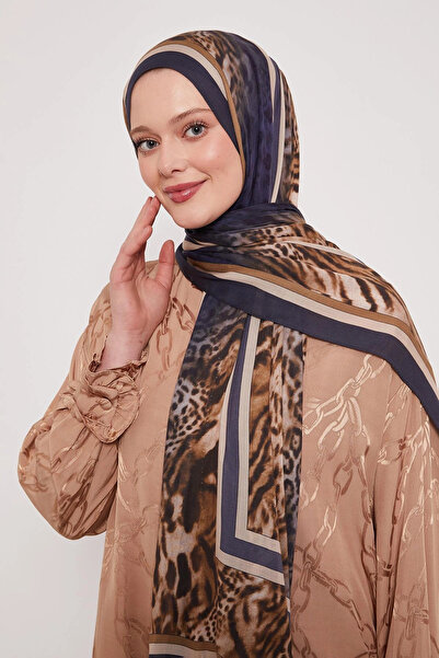 LuvenSara Patterned Silk Shawl - Rain Dark Blue