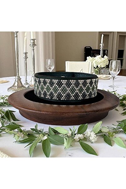 Ezera Πράσινο-ασημί άκαμπτο βραχιόλι Lira Miyuki σε δερμάτινη βάση, 16 εκ.