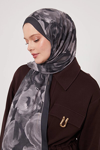 LuvenSara Patterned Silk Shawl - Night Anthracite