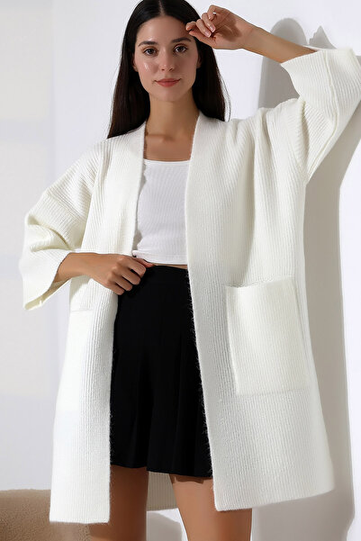 MissKybele V Yakalı Truvakar Kol Çift Heybe Cepli Selanik Örgü Diz Üstü Midi ...