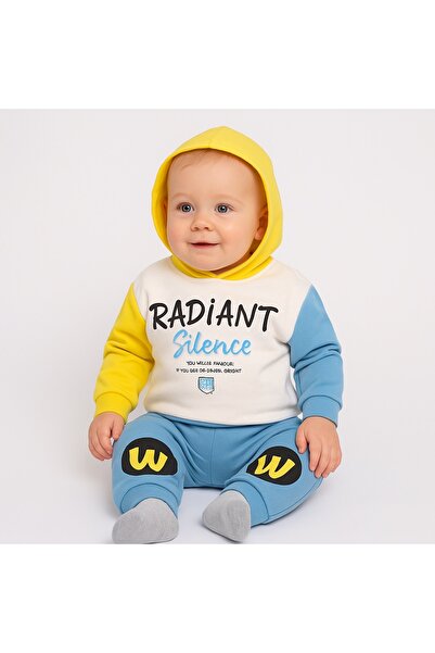 kizu Radiant children's tracksuit set, white and yellow sweatshirt and blue p...