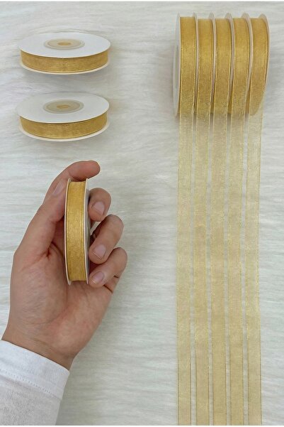 ZEYMERADE Organza Tulle Ribbon Gold 1 cm 22 Mt, Bride, Bundle, Engagement, Do...