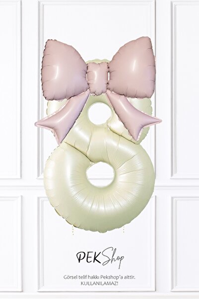 PEKSHOP Pembe Fiyonk Balonlu Krem Rakam Folyo Balon 8 Yaş Balonu Seti