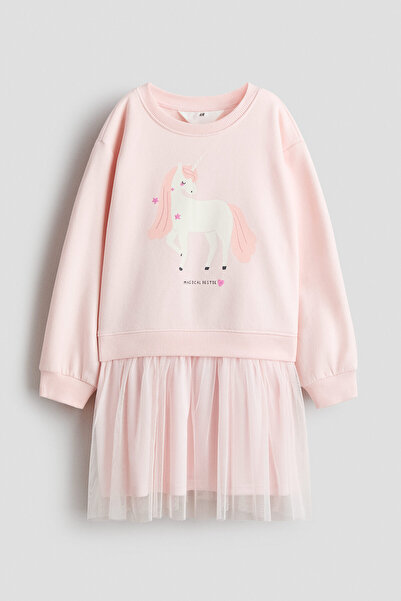 H&M Tül Etekli Sweatshirt Elbise