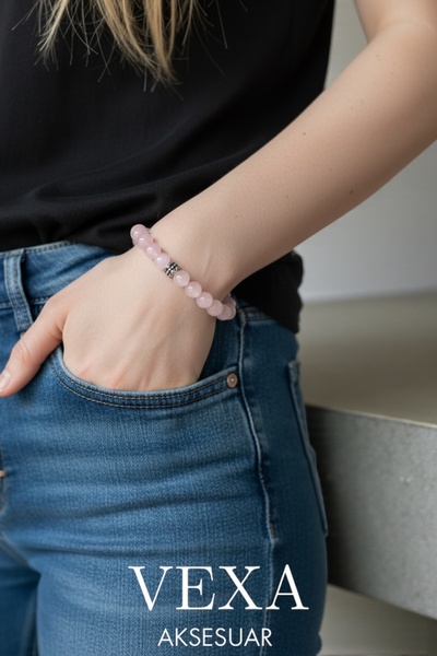 Vexa Aksesuar Pink Quartz Natural Stone Bracelet - Certified Stone - Luck Bra...