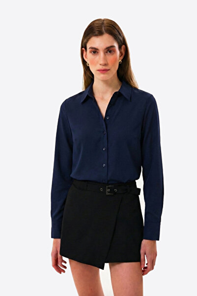 UNIQVIBE 100% Cotton Navy Blue Slim Fit Women's Shirt
