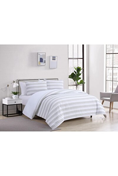 Orange Bed & Bath BEIGE GRAY STRIPE | 4-Piece Single Duvet Set