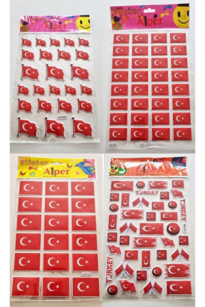 Modellino Embossed Sitikır A4 Size Adhesive Label -Turkish Flag /4-Pack-Alp-0...