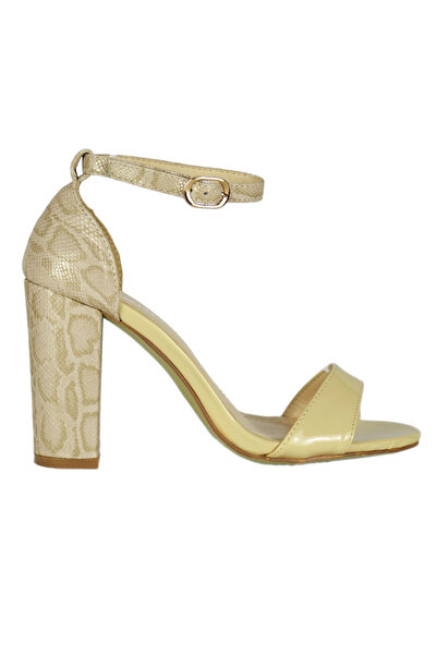 Elis Fashion Sandale crem cu imprimeu sarpe si toc de 9 cm #1927