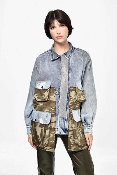 DQMANE Design Military Pattern Stoned Denim Jacket