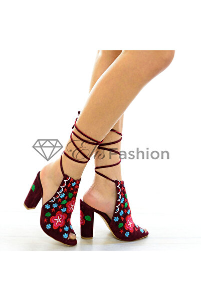 Elis Fashion Navy blue sandals with embroidery and 10.5 cm heel #4159