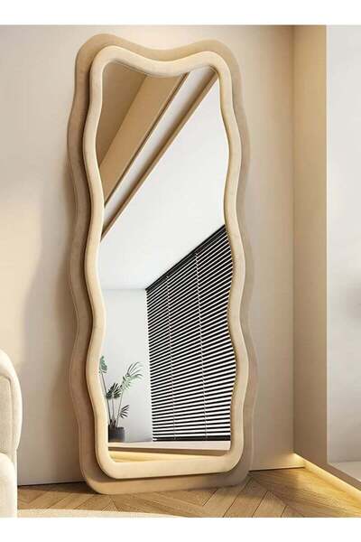 M SMART مرآة كبيرة بتصميم أنيق 170 × 70 سم - مرآة كاملة الطول بإطار مخملي بني...