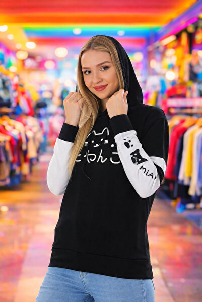 FUDS UNİON Cat Printed Hooded Sweatshirt - Black
