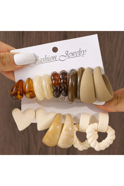 set.up Eight Piece Pastel Color Hanging Resin Stone Earring Set