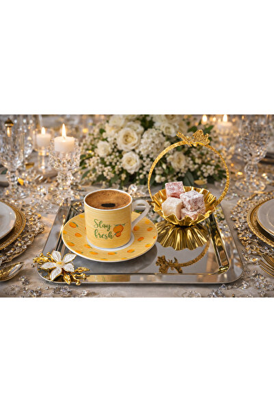 FABRIONA TEK TARAFLI GOLD 6’lı Lüks Paslanmaz Çelik Sunum Tepsisi 22x22 cm Çay Kahve Söz Nişan Sunum Tepsisi