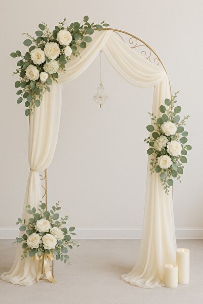 Diana Accessory 3 Dal Beyaz Sarkan Beyaz Gül Çiçek Her Dalda 3 Salkım Nişan D...