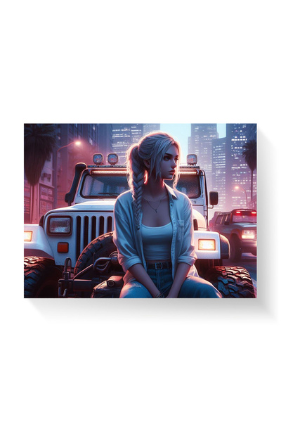 Printees Painting - Girl with Jeep - Canvas on chassis