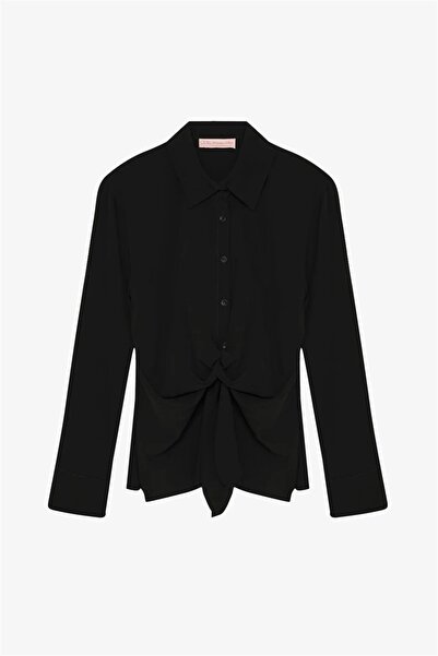 Quzu Women's Shirt with Tie Front Detail Gml00940 Black