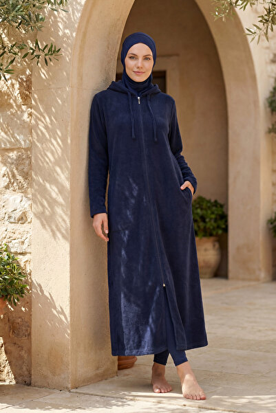 Marina Navy Blue Zippered Towel Pareo Wearable Design P2601-1