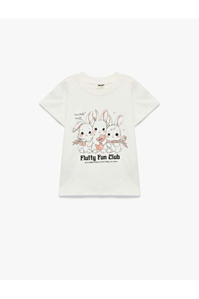 Koton Rabbit Printed Ecru Girls' T-Shirt 6Skg10242Ak