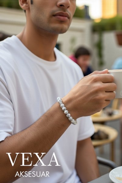 Vexa Aksesuar Howlite Stone Bracelet – Certified Natural Stone – Gift Boxed & Lucky Bracelet with Gift