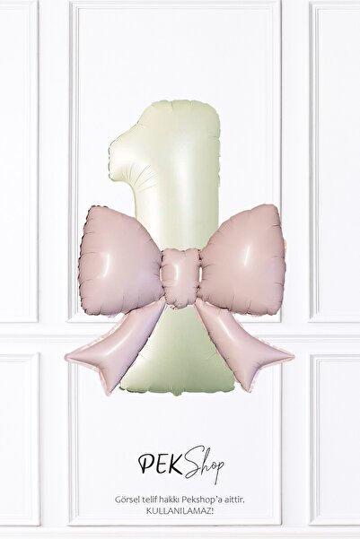 PEKSHOP Pembe Fiyonk Balonlu Krem 1 Rakam Folyo Balon 1 Yaş Balonu Seti