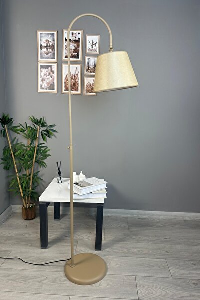 Bamyum Cotella Bej Kumaş Dokulu Bej Gövde Lambader Modern Zemin Lambası