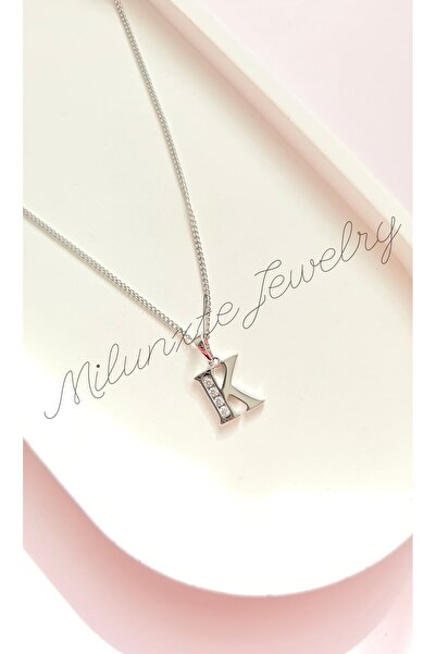 MİLUNXTE قلادة Xuping للسيدات من الفولاذ باللون الفضي على شكل حرف K مع حجر ال...