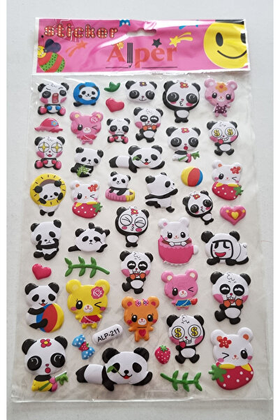 Modellino Konulu Sticker Kabartmalı Sitikır A4 Boy Yapıştırma Etiket-3'lü Panda Sticker-ALP-556-557-211