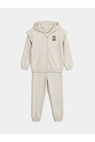LC Waikiki LCW babyBej Kız Bebek Kapüşonlu Hırka Ve Eşofman Altı