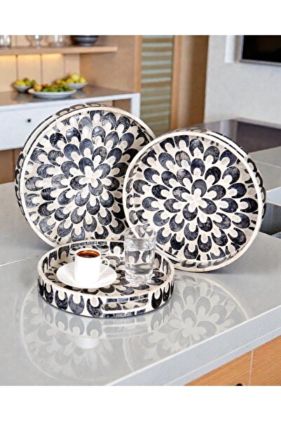 muga design Sedefli El Yapımı Dekoratif Tepsi – Küçük Boy (27 cm)