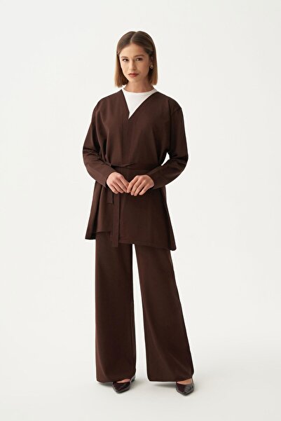 ALLDAY Set de tricotaje maro închis cu curea în talie și pantaloni