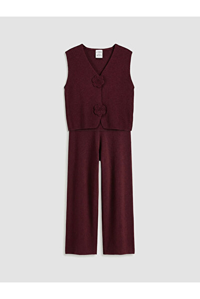 LC Waikiki Rmz Gi̇yi̇m Farkiyla Floral Buttoned Girls' Knitwear Vest Set